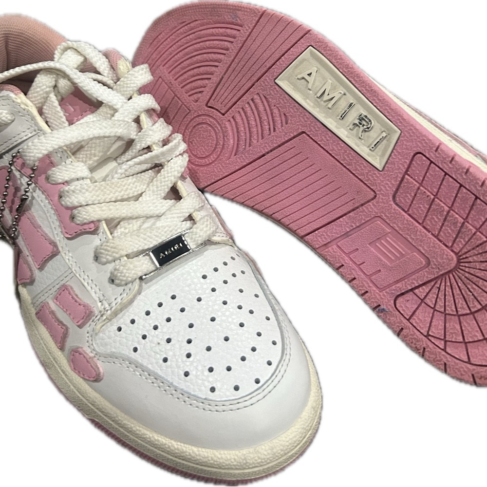 White and Pink Lace-Up Sneakers